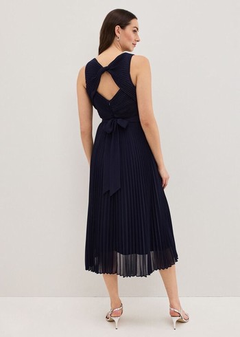 Phase Eight Cressida Pleated Dress Navy USA | 1548260-AL